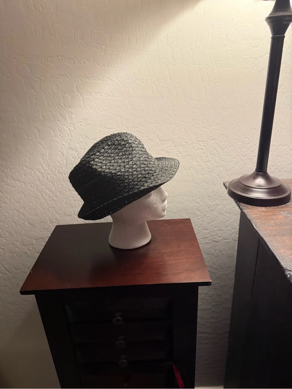 Woven Straw Fedora Hat in Charcoal Gray